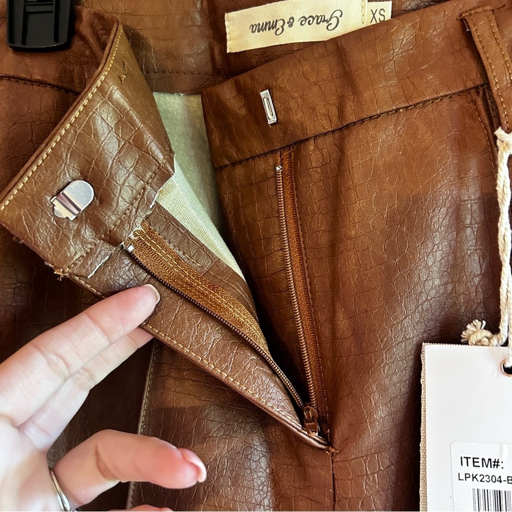 Brown Croc-Embossed Pants - Picture 7 of 8